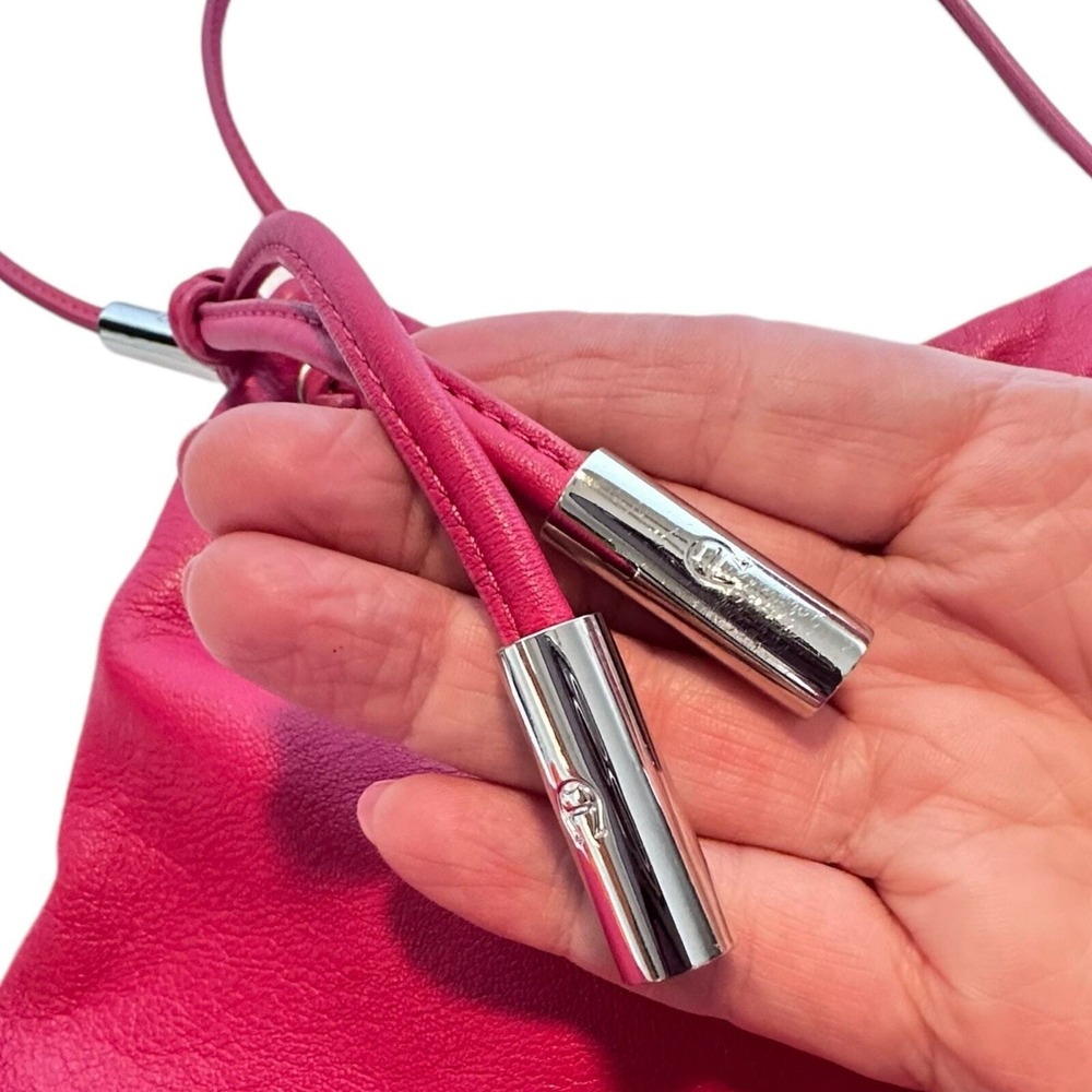 Etienne Aigner Shoulder Bag Medium Hot Pink Leather Ruched Silver Tone Hardware - Picture 6 of 8